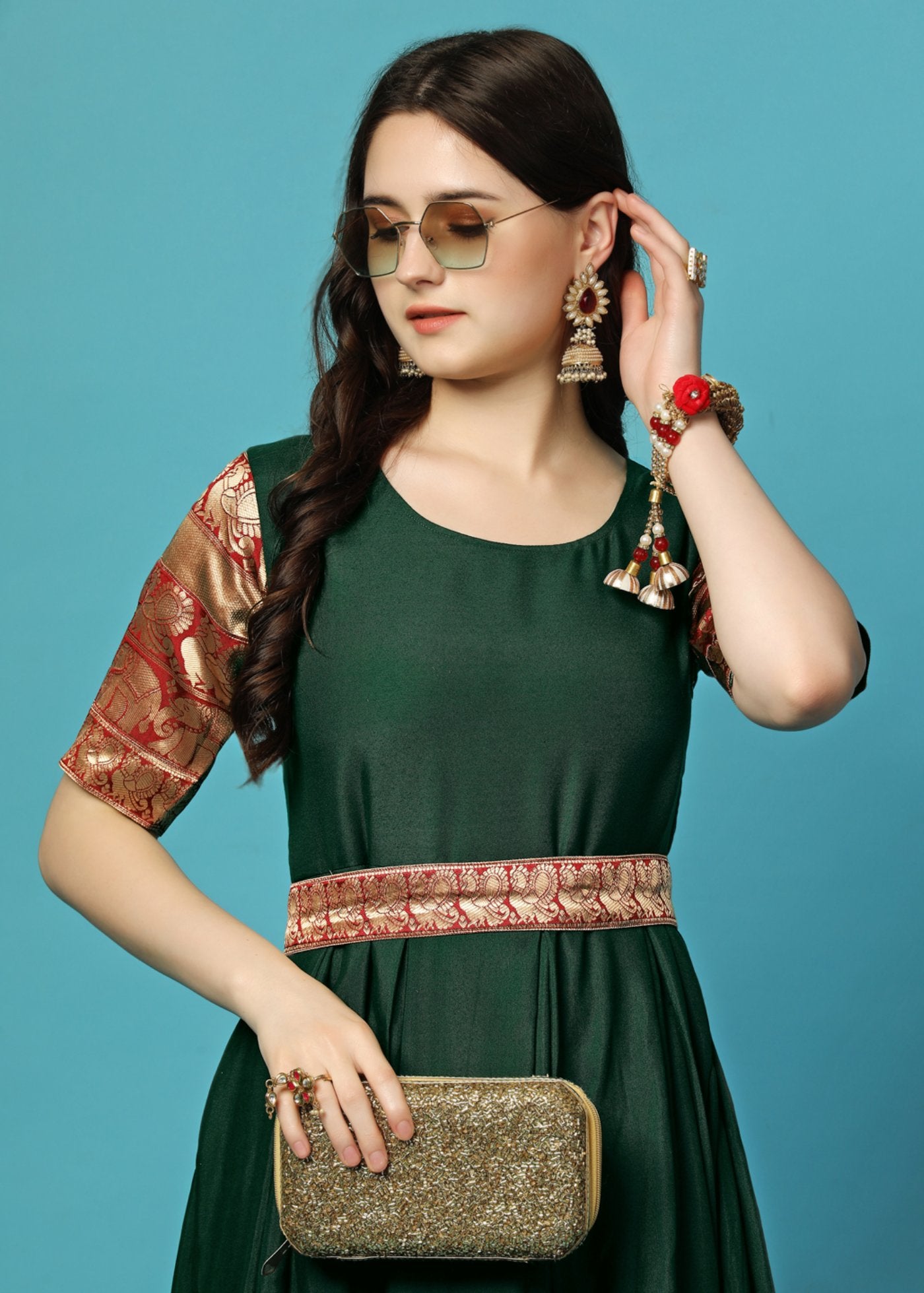 Women Woven Georgette Stitched Anarkali Gown
