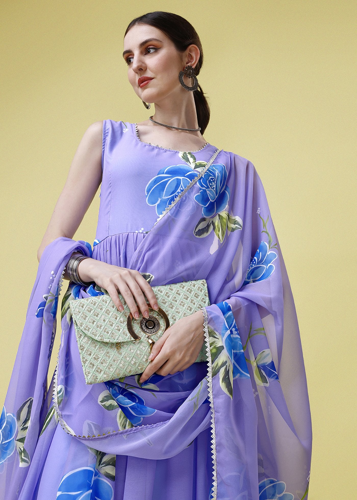 Printed Georgette Stitched Anarkali Gown With Dupatta