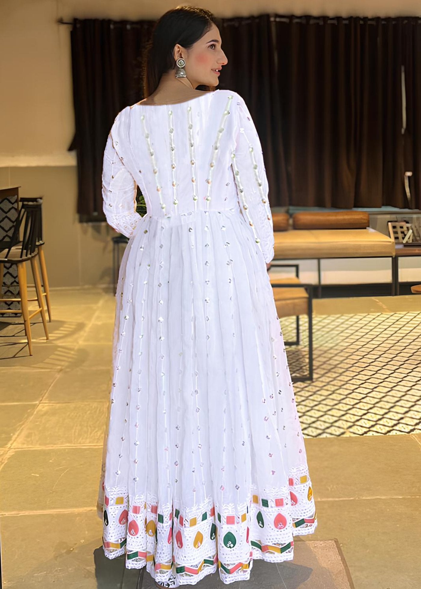 Embroidered Georgette Stitched Anarkali Gown With Dupatta