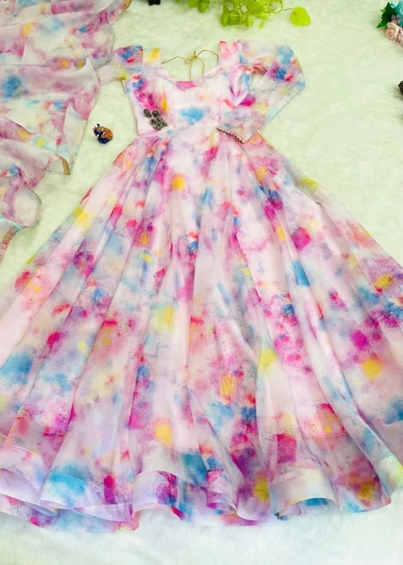 Printed Georgette Stitched Anarkali Gown With Duptta