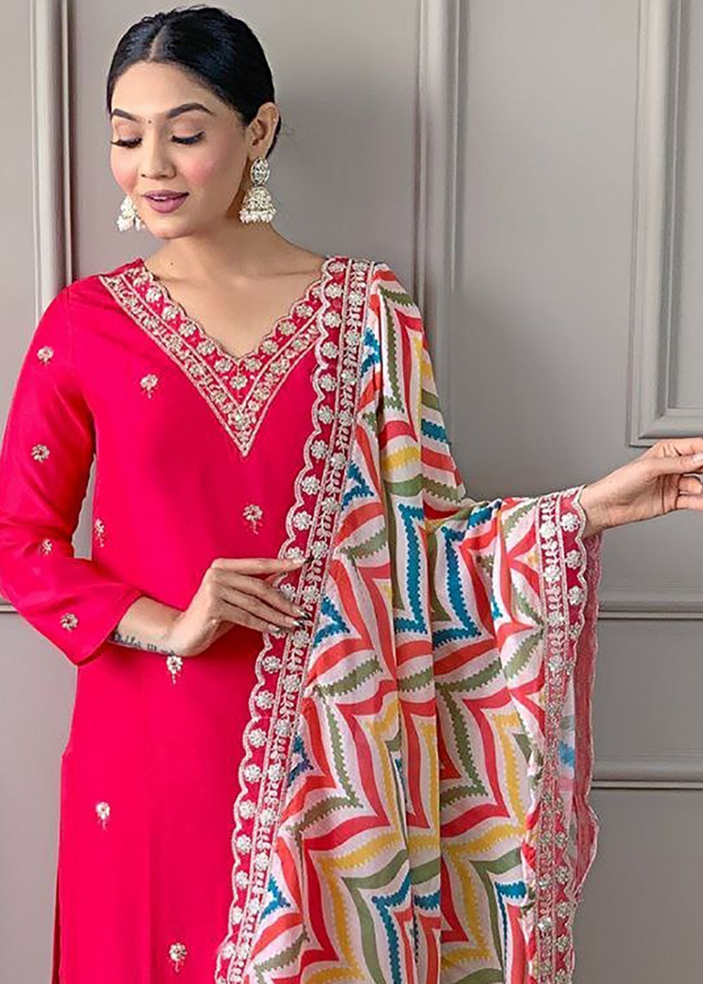 Women Pure Silk Annara kurta Pant Dupatta Set