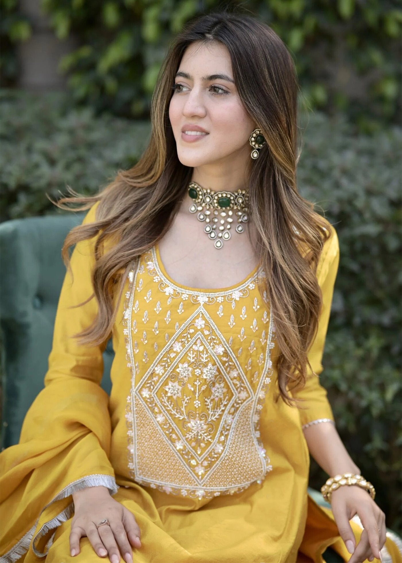 Women Silk Yellow Kurta Pant Dupatta Set