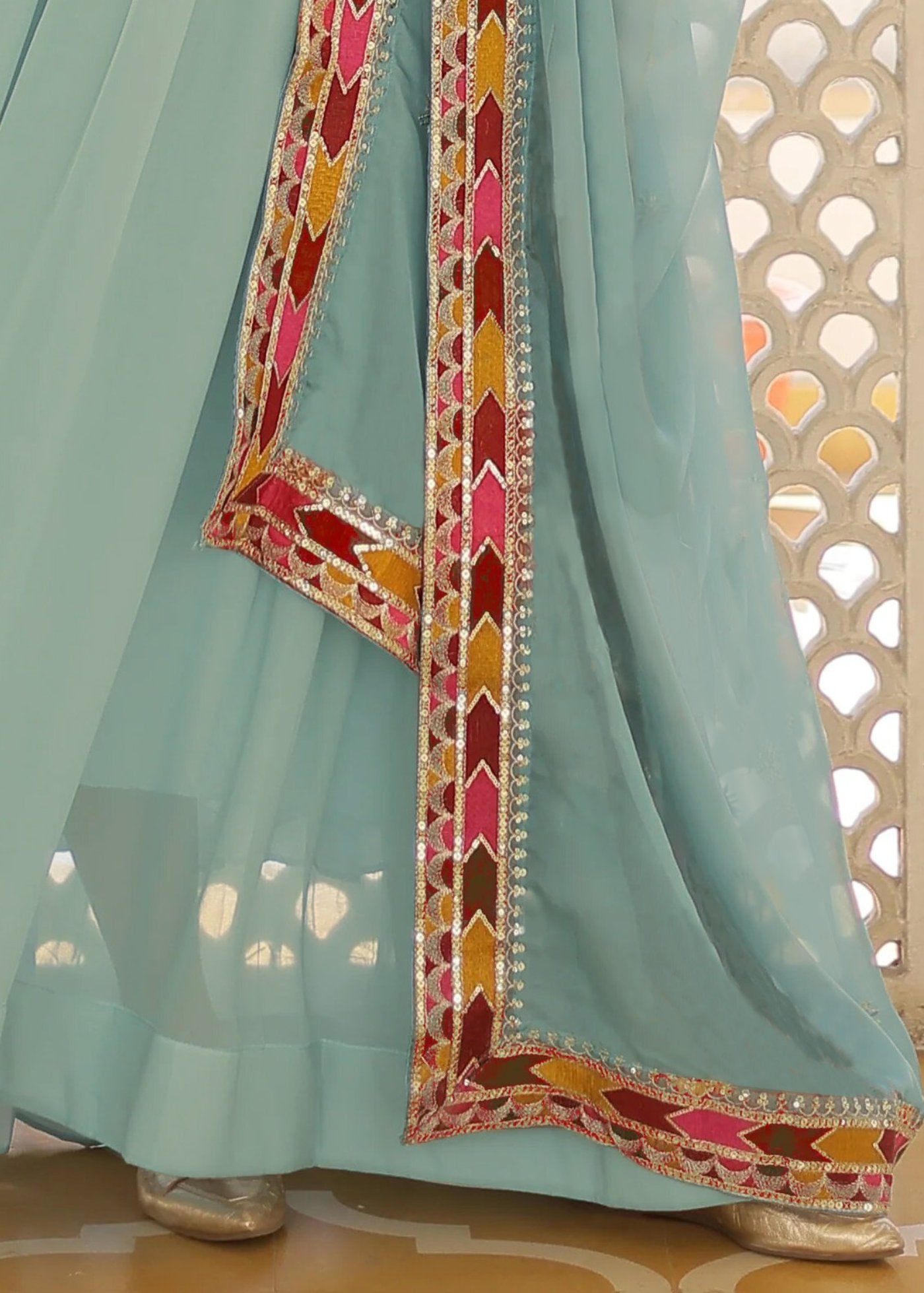 Embroidered Georgette Stitched Anarkali Hiramandi Gown