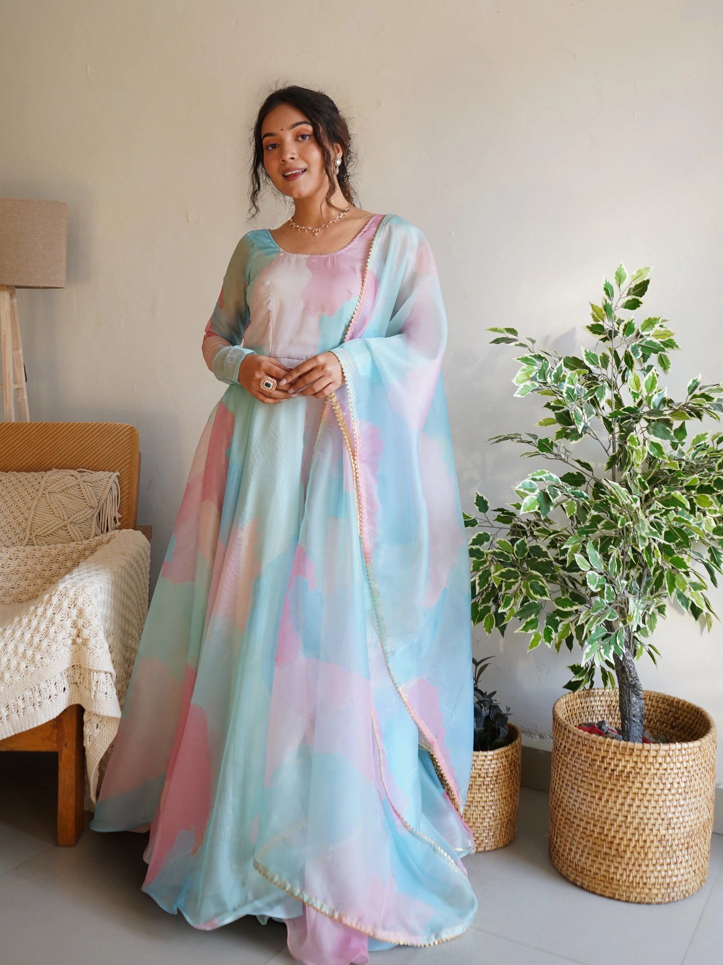 Printed Georgette Stitched Anarkali Gown With Dupatta