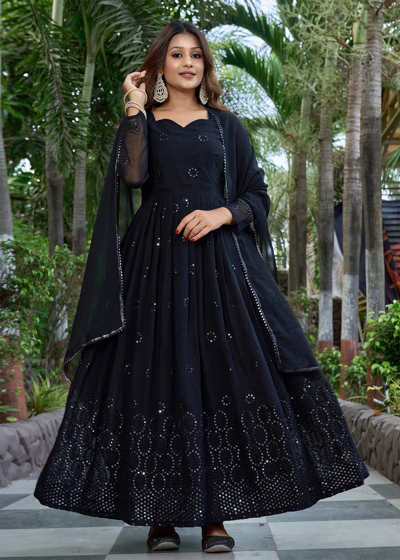 Embroidered Georgette Stitched Anarkali Gown