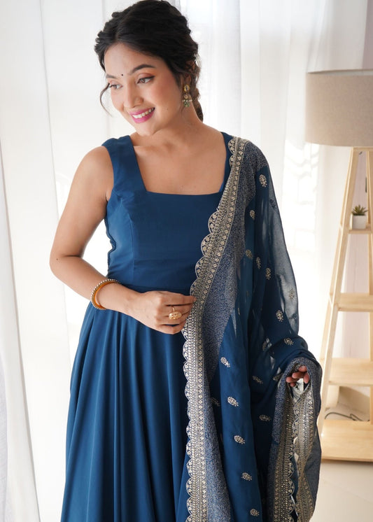 Printed  Georgette Stitched Anarkali Gown With Dupatta