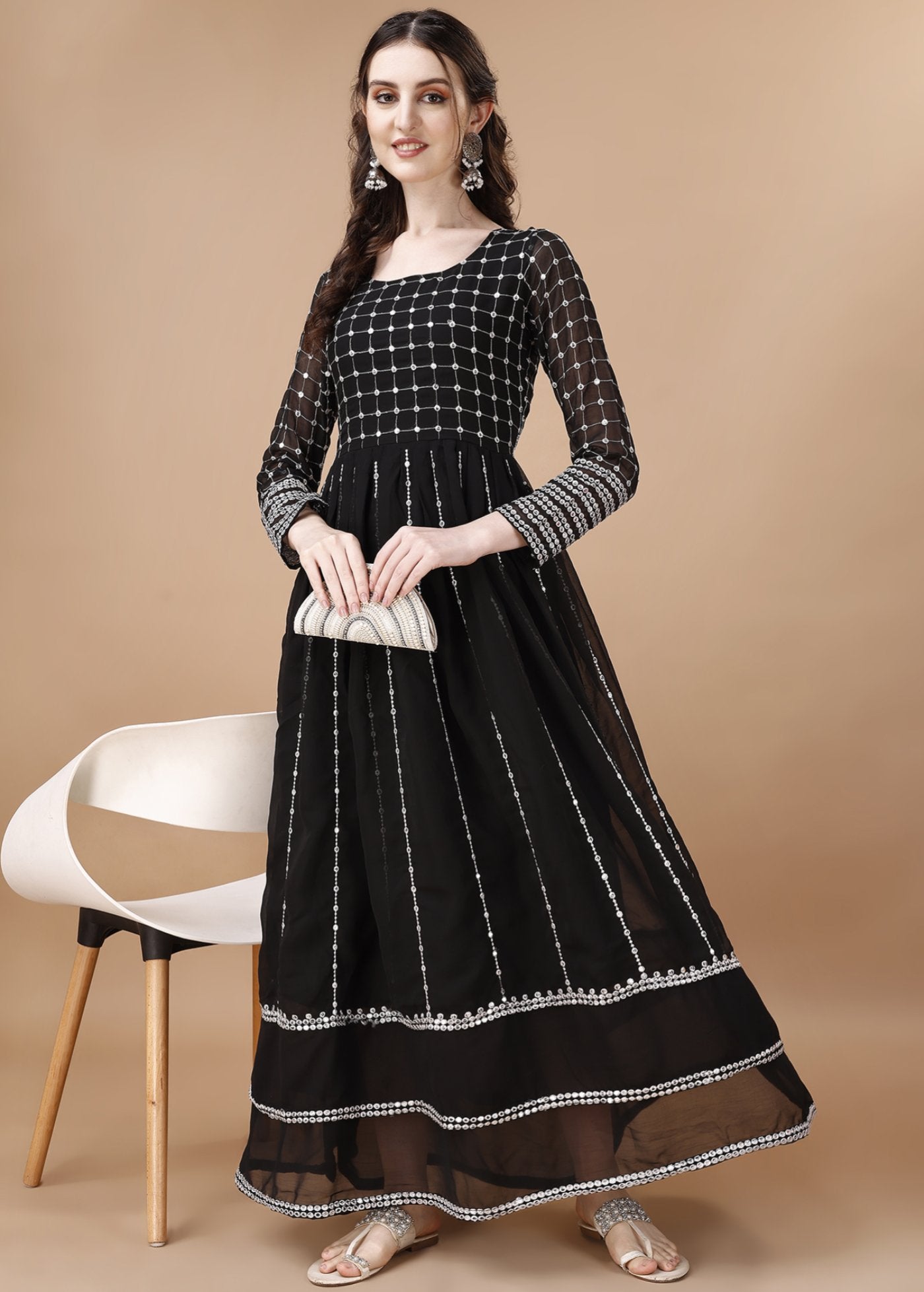 Embroidered Georgette Stitched Anarkali Gown