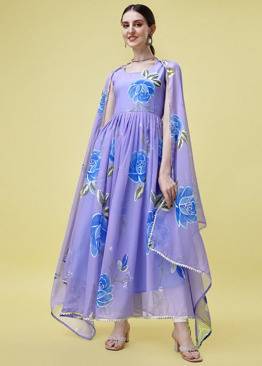 Printed Georgette Stitched Anarkali Gown With Dupatta