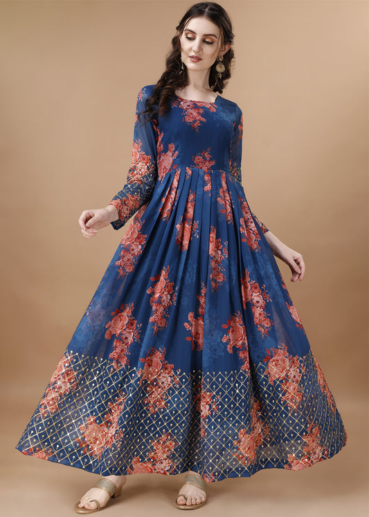 Embroidered  Georgette Stitched Anarkali Gown