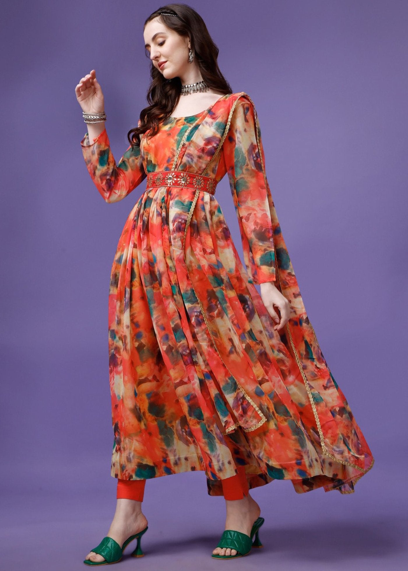 Printed Georgette Stitched Anarkali Gown With Dupatta