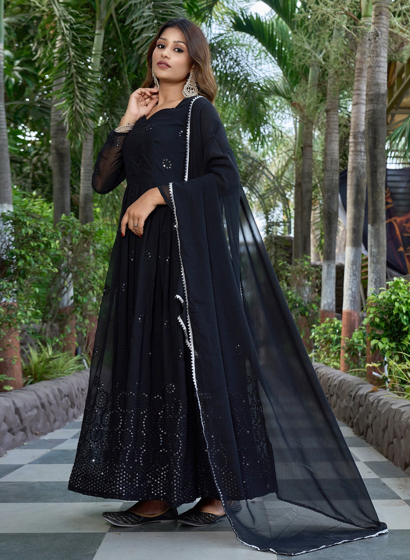 Embroidered Georgette Stitched Anarkali Gown