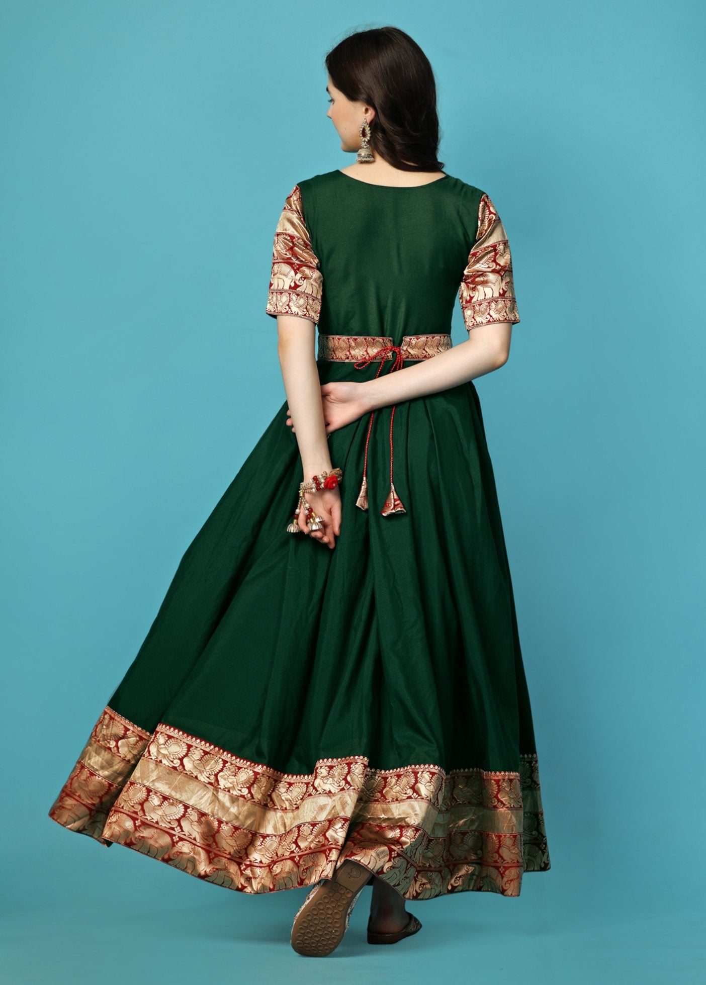 Women Woven Georgette Stitched Anarkali Gown