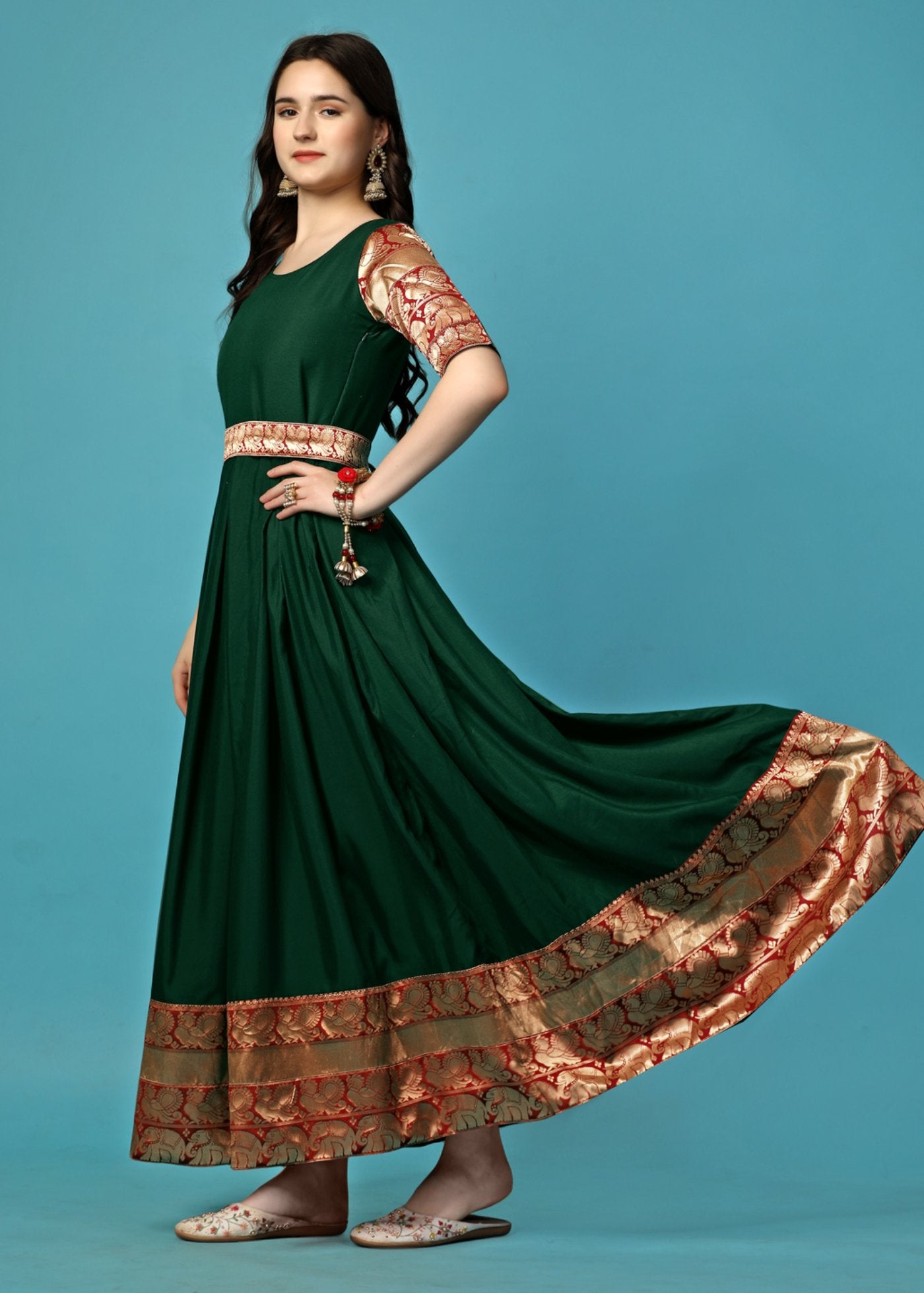Women Woven Georgette Stitched Anarkali Gown