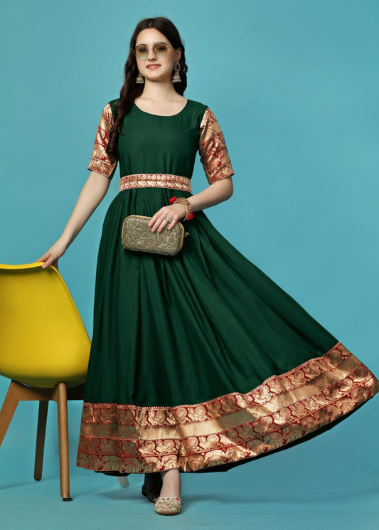 Women Woven Georgette Stitched Anarkali Gown