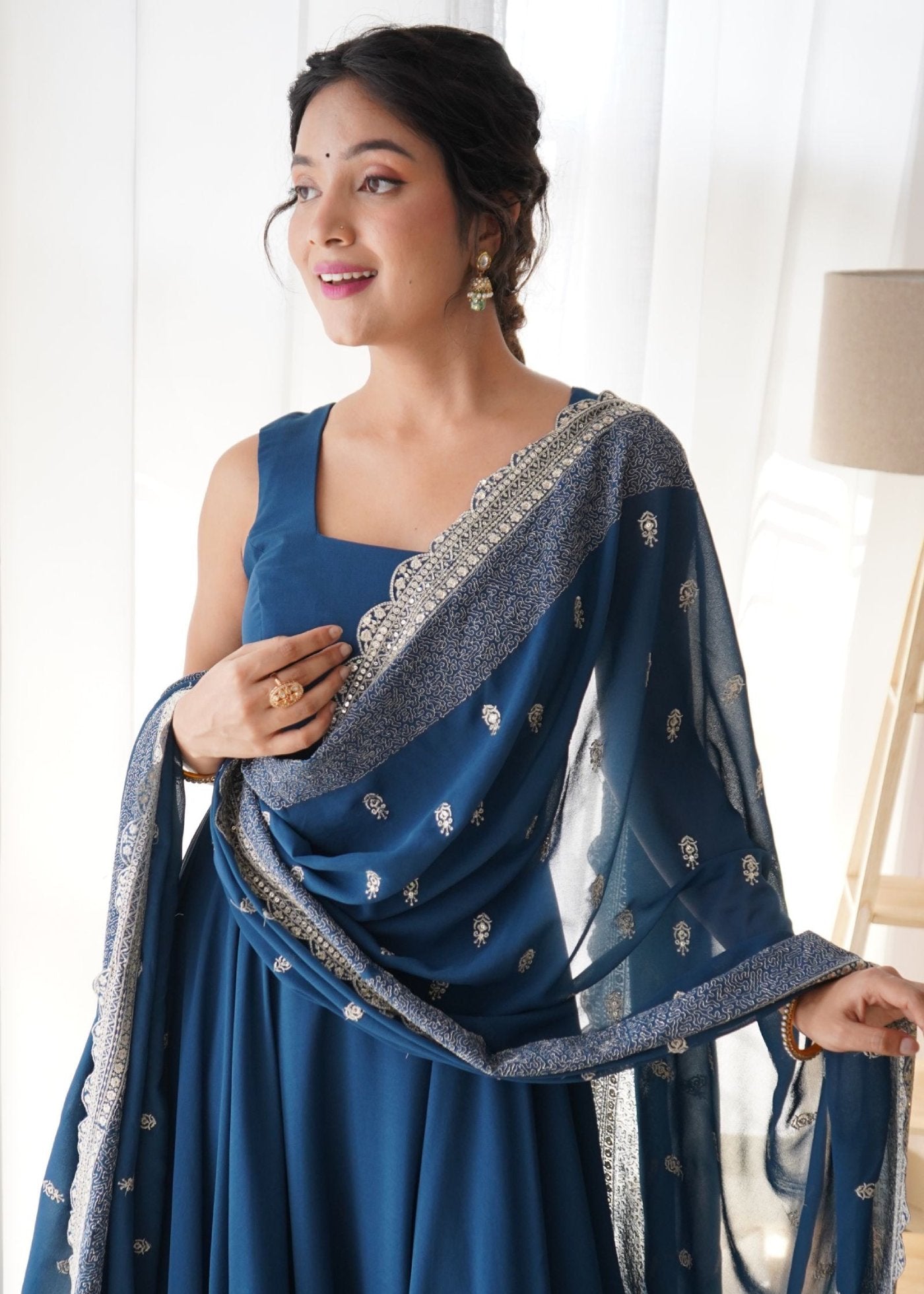 Printed  Georgette Stitched Anarkali Gown With Dupatta