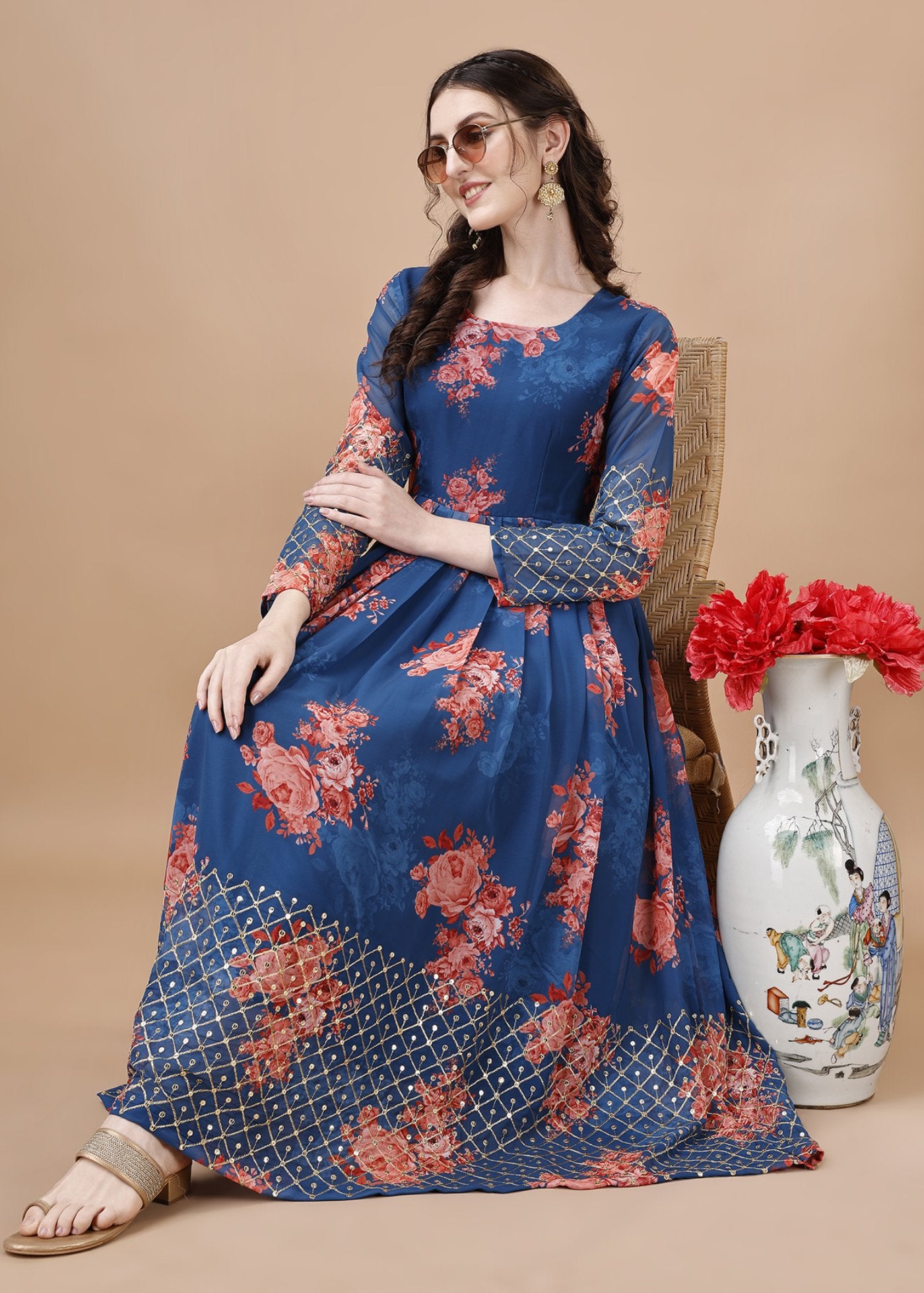 Embroidered  Georgette Stitched Anarkali Gown