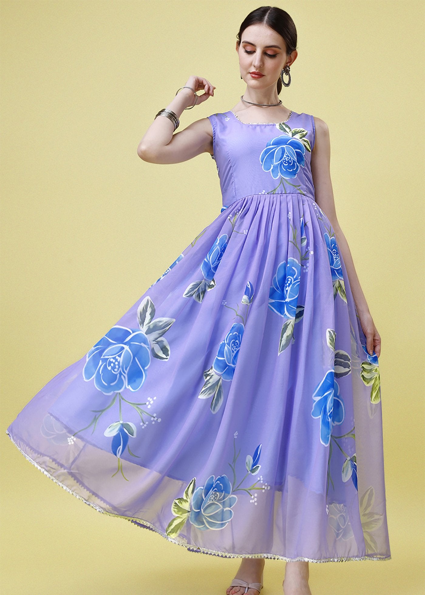Printed Georgette Stitched Anarkali Gown With Dupatta
