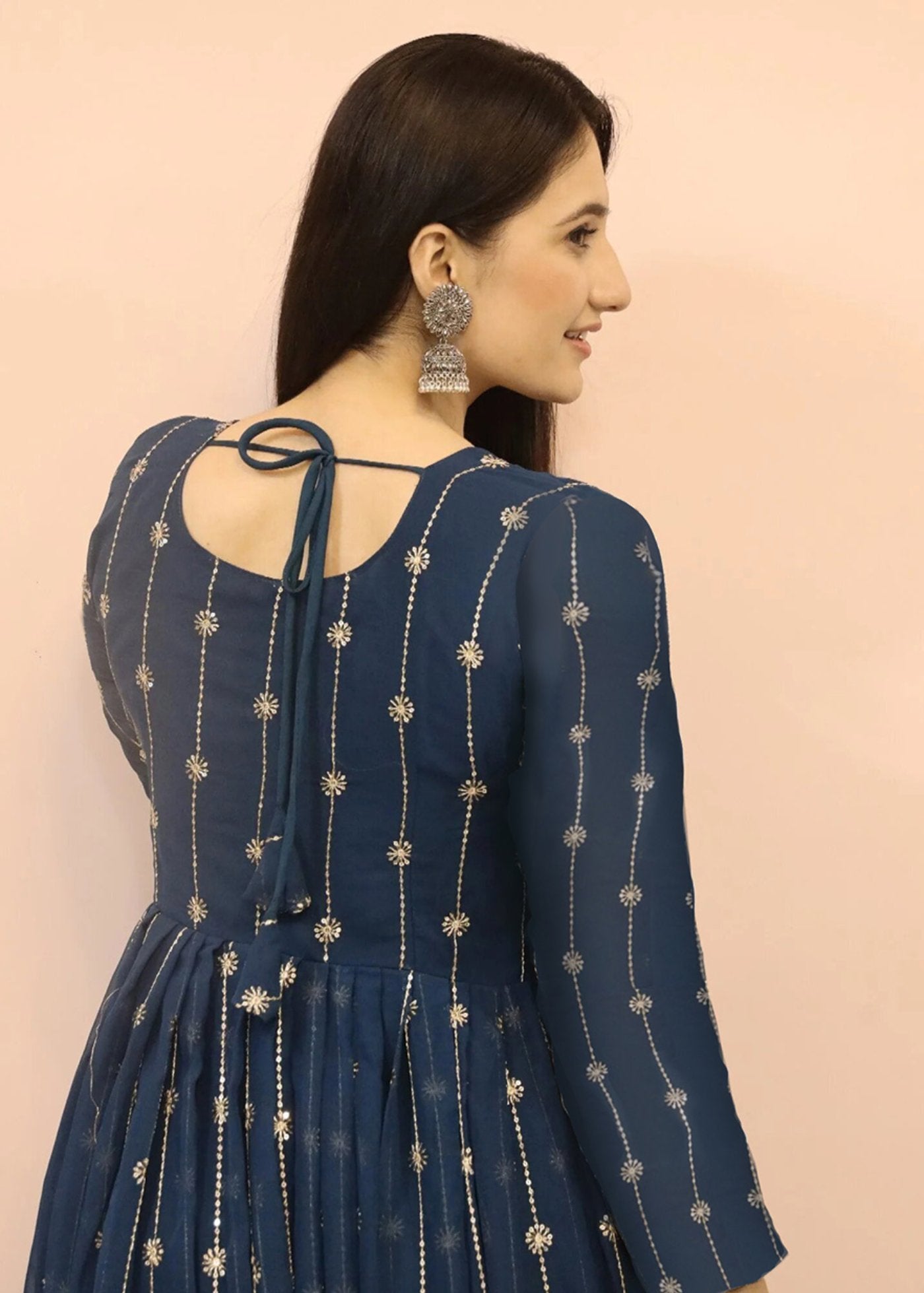 Embroidered Georgette Stitched Anarkali Gown With Dupatta