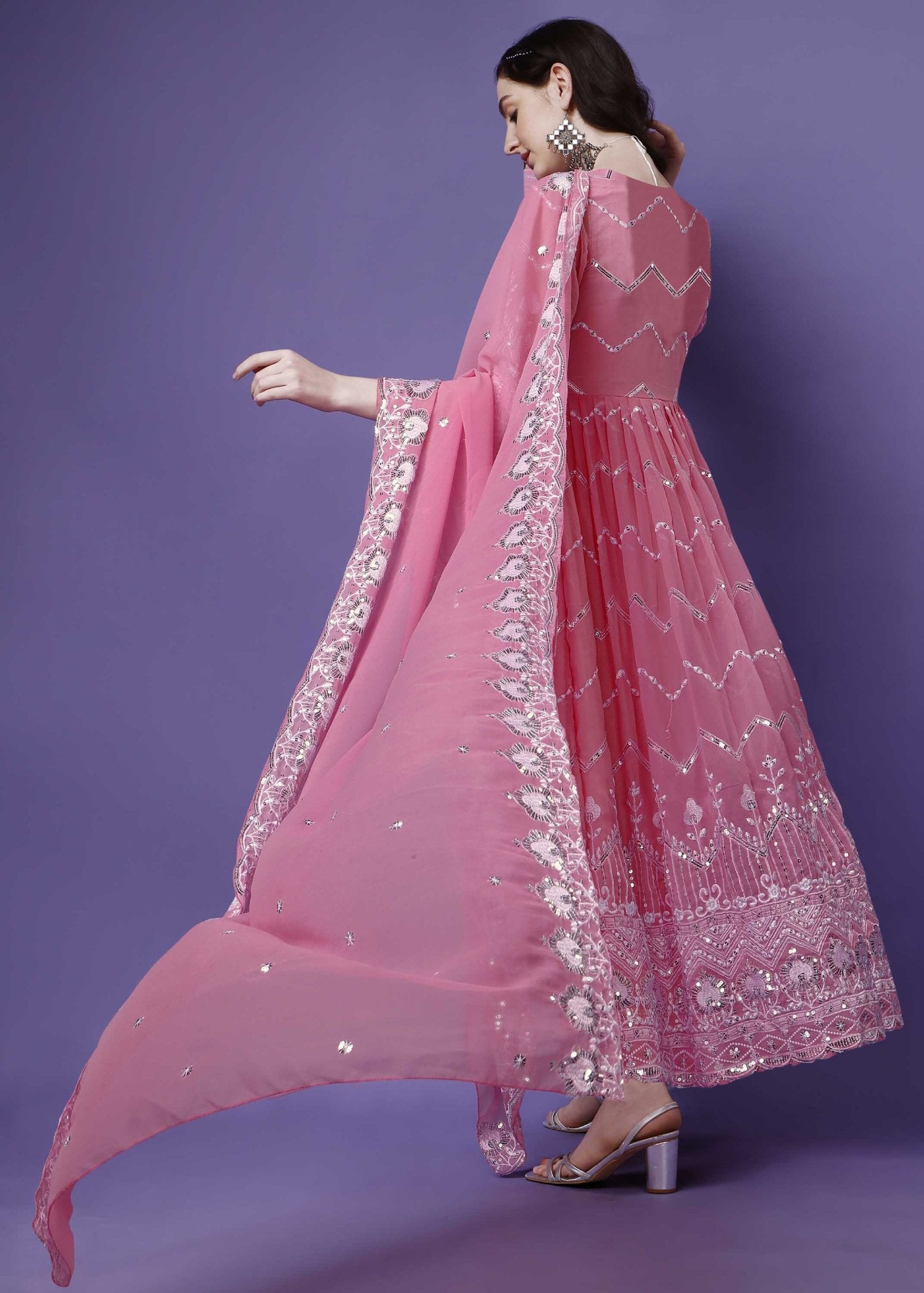 Embroidered Georgette Stitched Anarkali Gown With dupatta