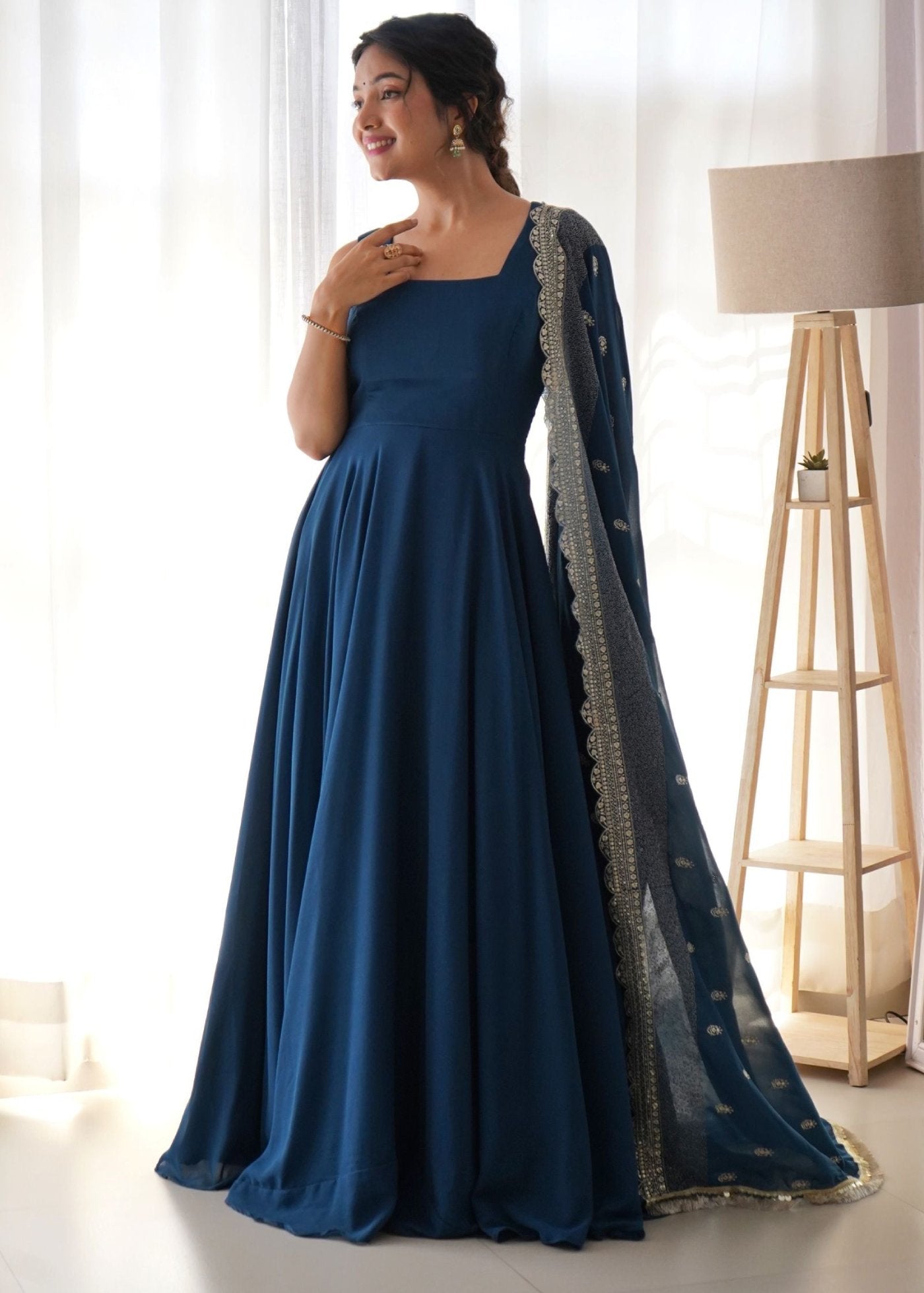 Printed  Georgette Stitched Anarkali Gown With Dupatta