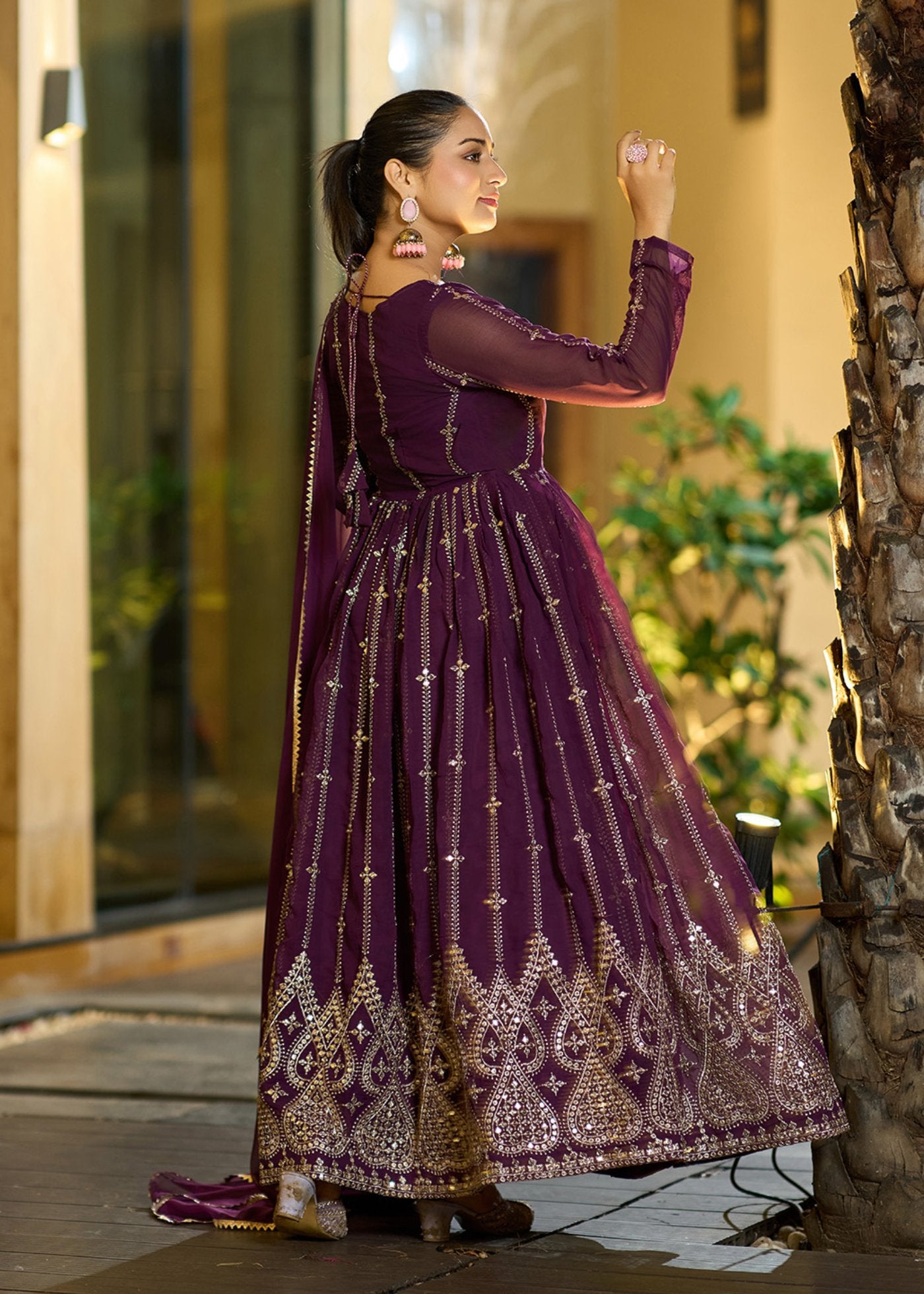Embroidered Georgette Stitched Anarkali Gown With Dupatta