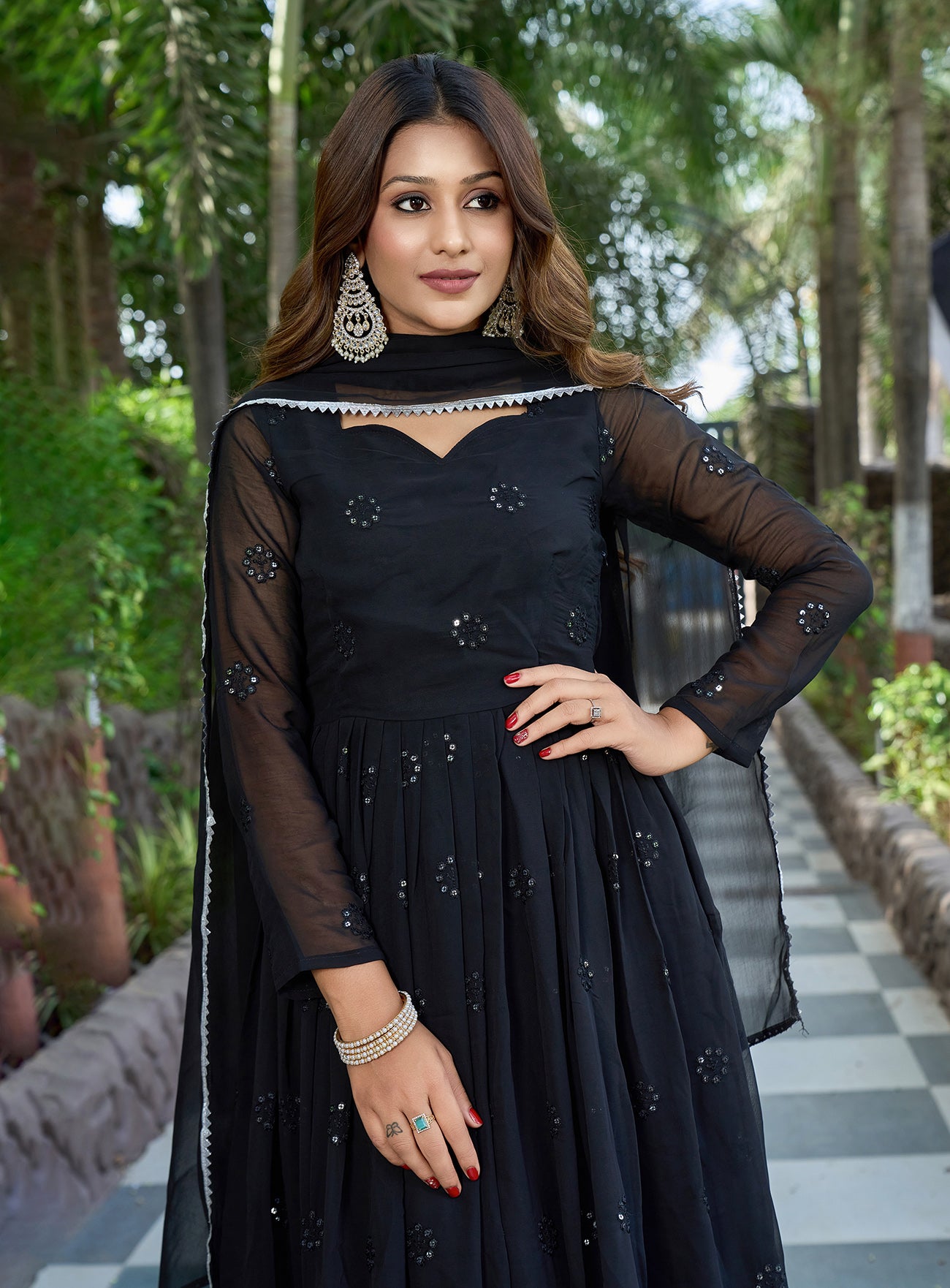 Embroidered Georgette Stitched Anarkali Gown