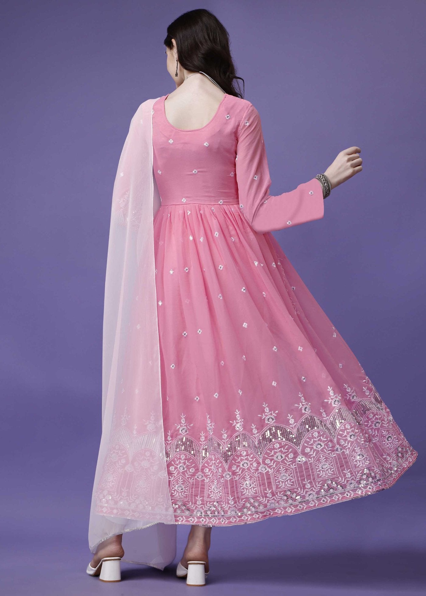 Embroidered Georgette Stitched Anarkali Gown With Dupatta