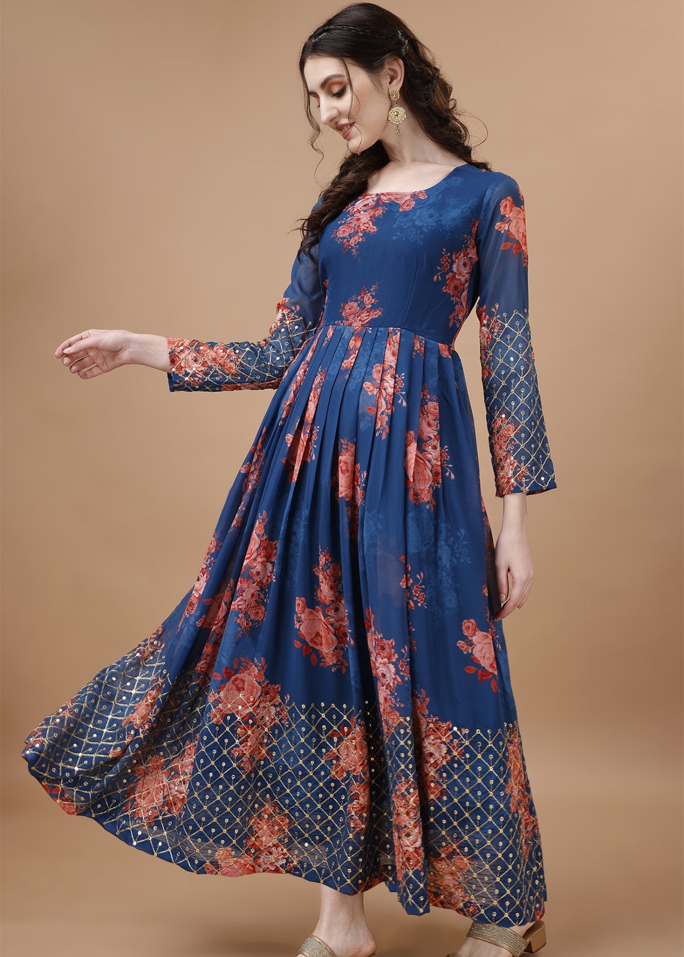 Embroidered  Georgette Stitched Anarkali Gown
