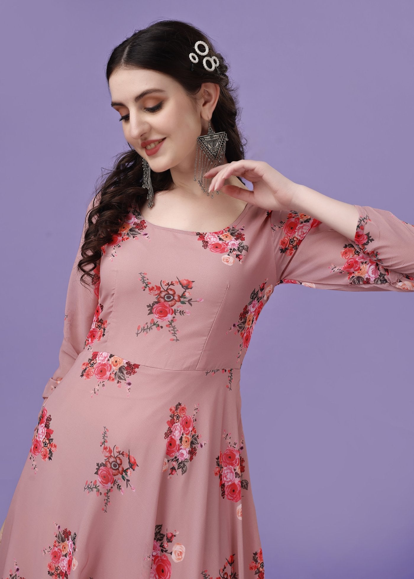 Printed Georgette Stitched Anarkali Gown With Dupatta