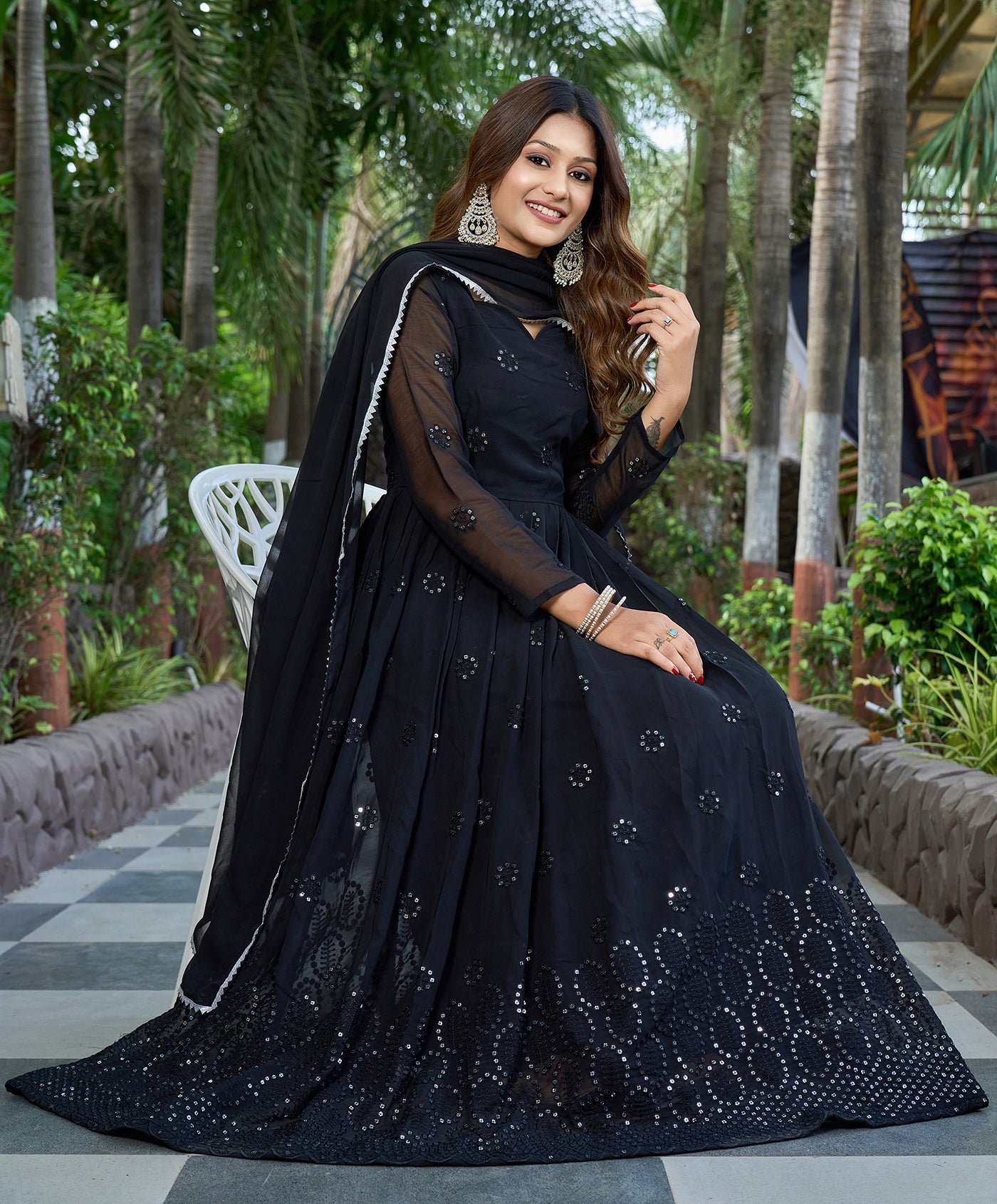 Embroidered Georgette Stitched Anarkali Gown