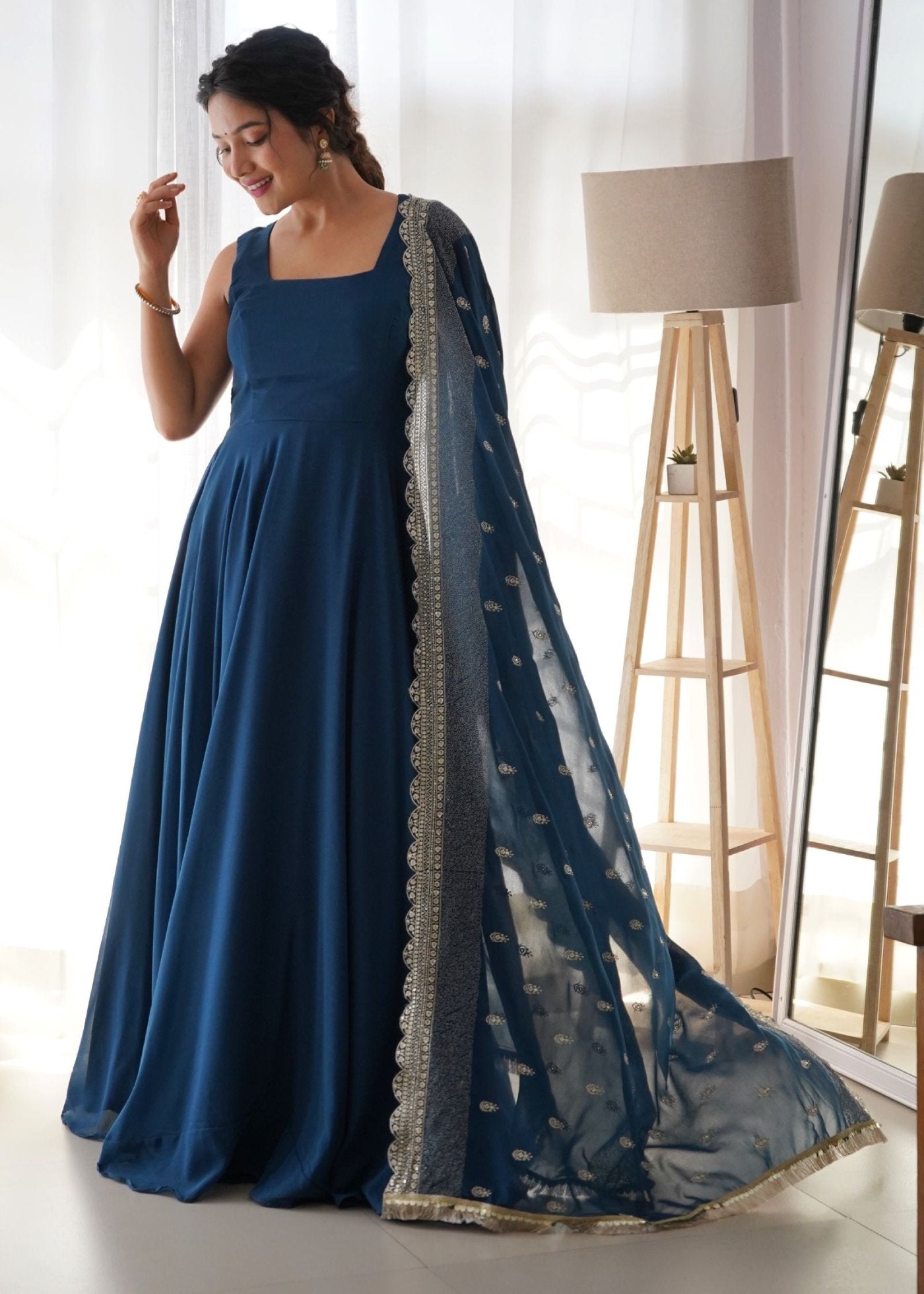 Printed  Georgette Stitched Anarkali Gown With Dupatta