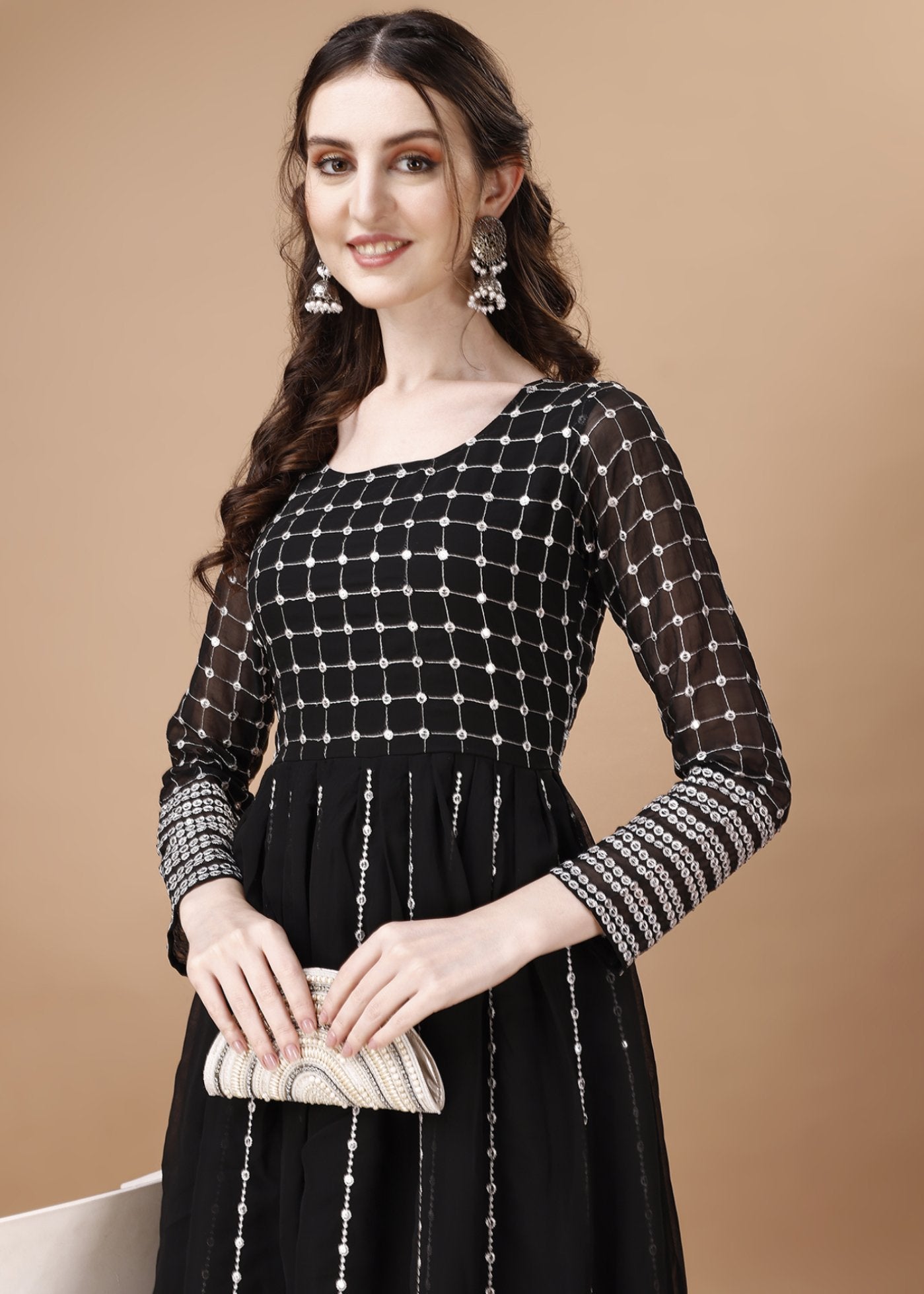 Embroidered Georgette Stitched Anarkali Gown