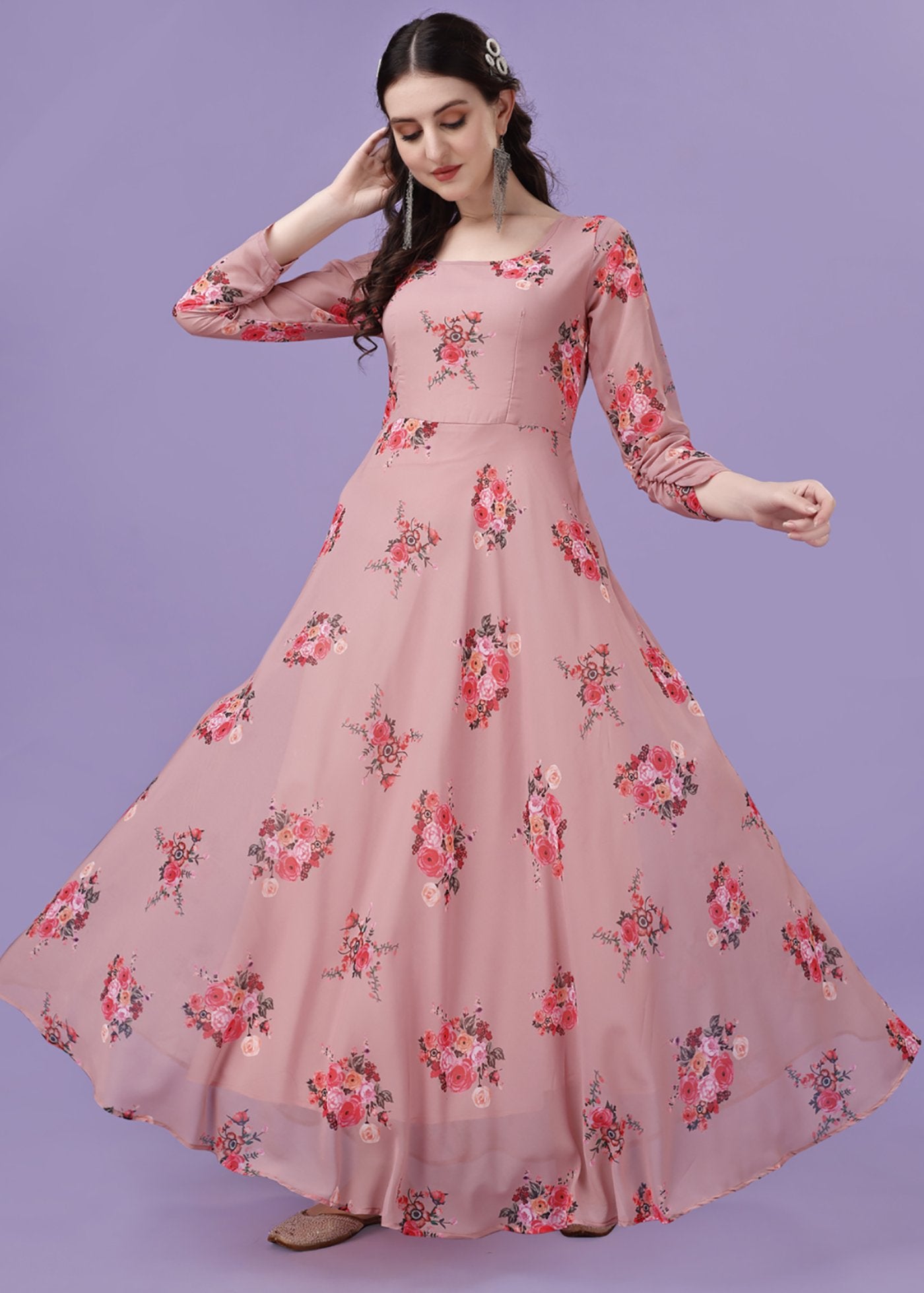 Printed Georgette Stitched Anarkali Gown With Dupatta