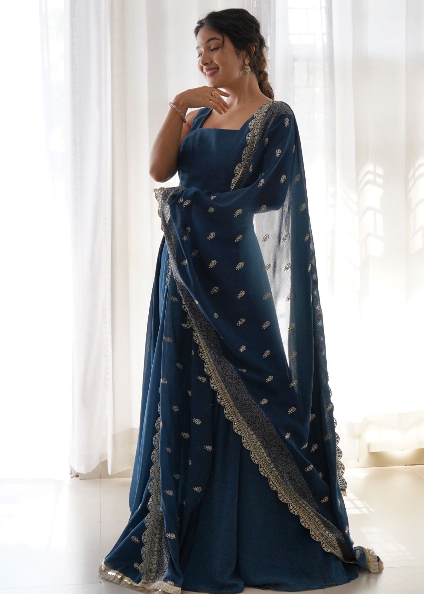 Printed  Georgette Stitched Anarkali Gown With Dupatta