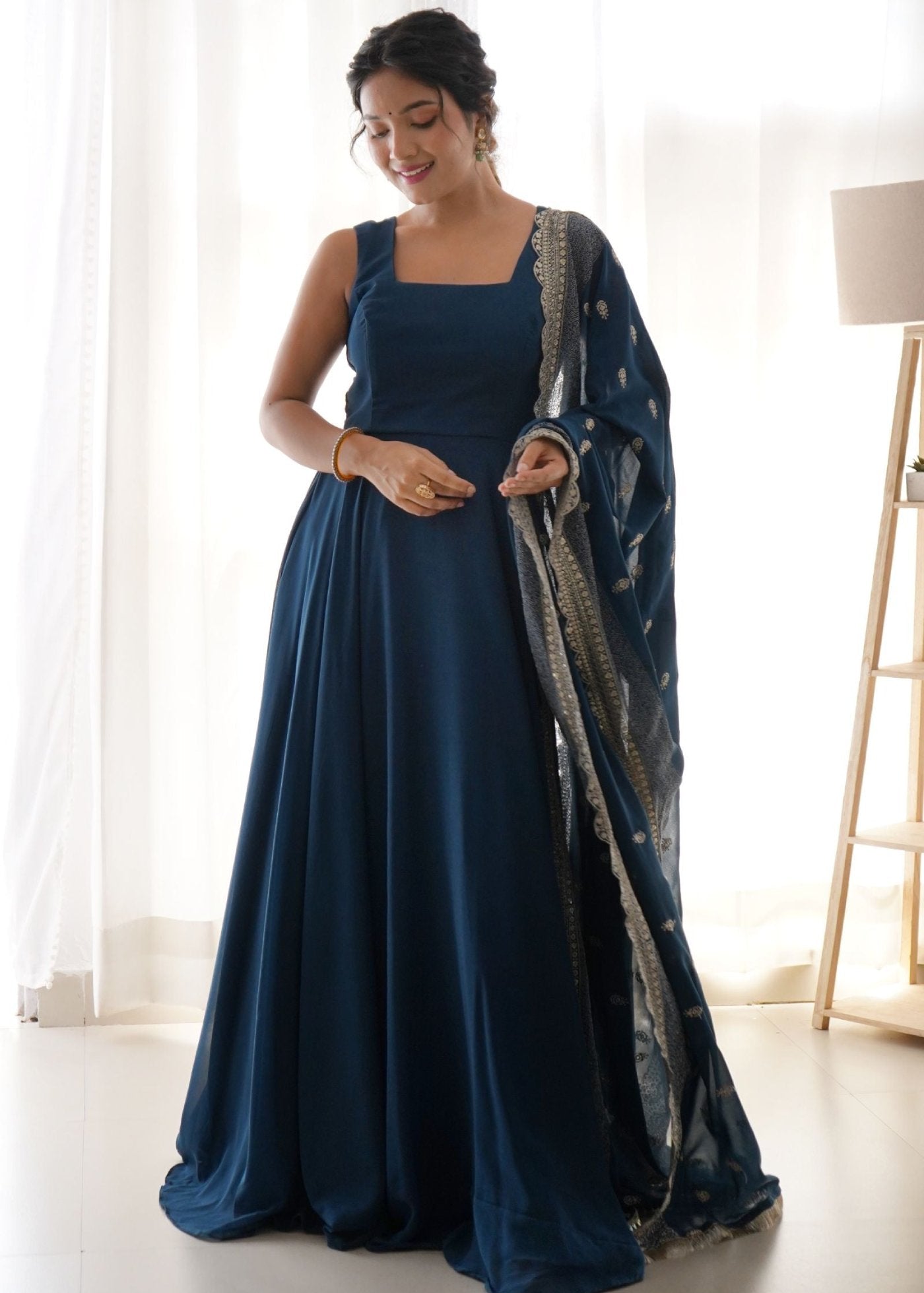 Printed  Georgette Stitched Anarkali Gown With Dupatta