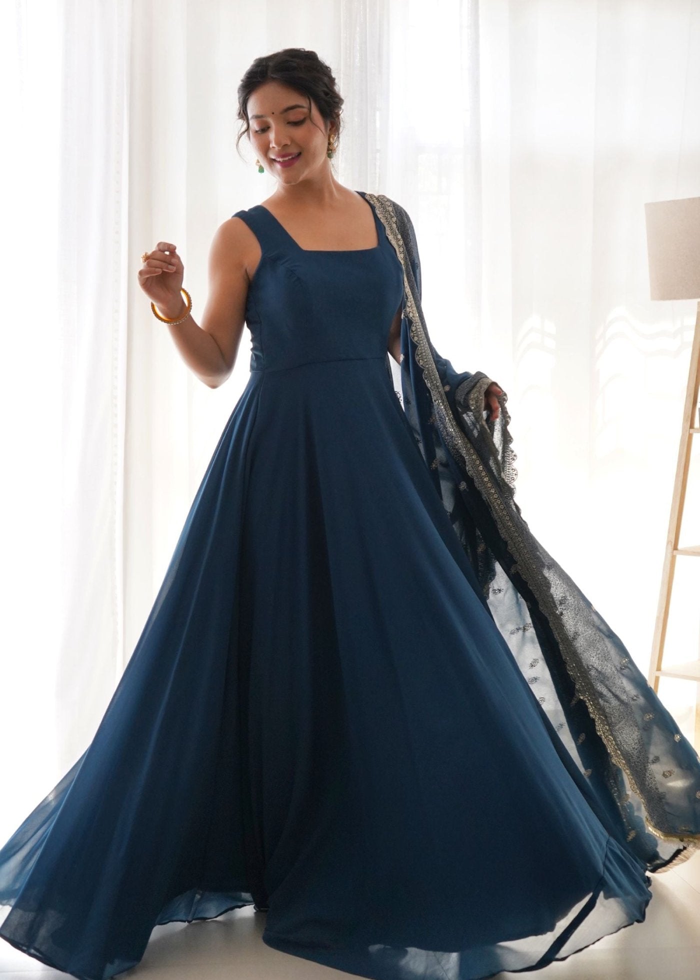 Printed  Georgette Stitched Anarkali Gown With Dupatta