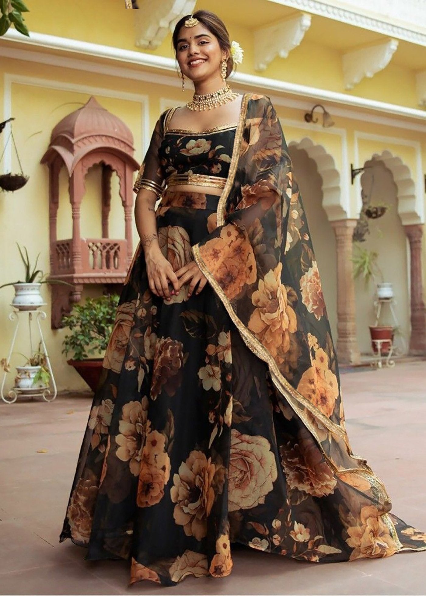 Printed Semi Stitched Lehenga Choli  Dupatta Set
