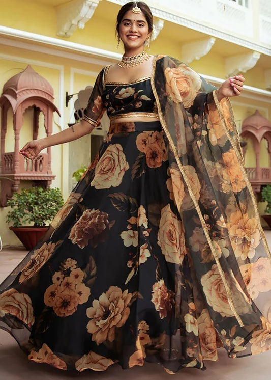 Printed Semi Stitched Lehenga Choli  Dupatta Set