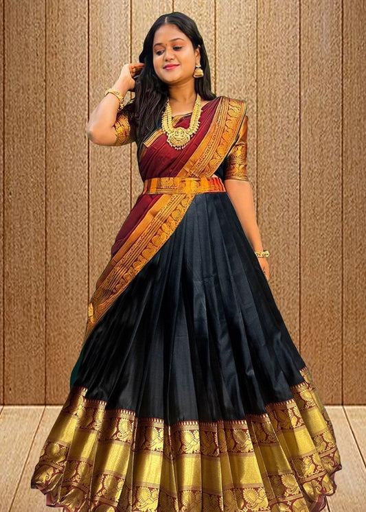 Women Woven Design  Jacquard  Un-Stitched Lehenga Choli  Dupatta Set