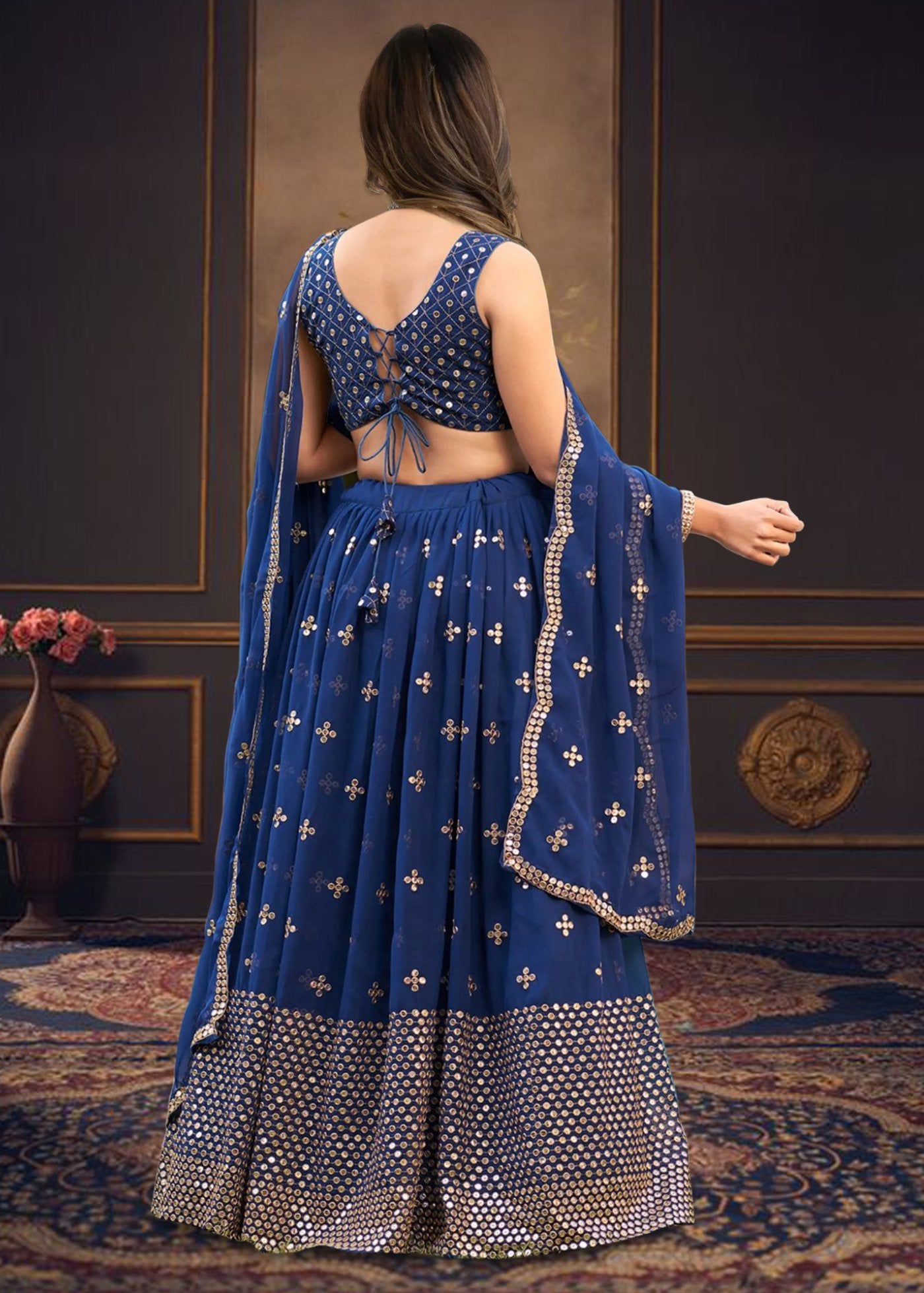 Embroidered Semi Stitched Lehenga Choli  Dupatta Set
