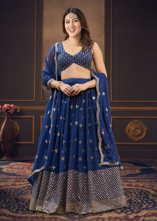 Embroidered Semi Stitched Lehenga Choli  Dupatta Set