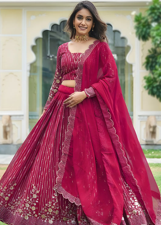 Georgette Sequins Embroidered Lehenga Choli With Dupatta Set