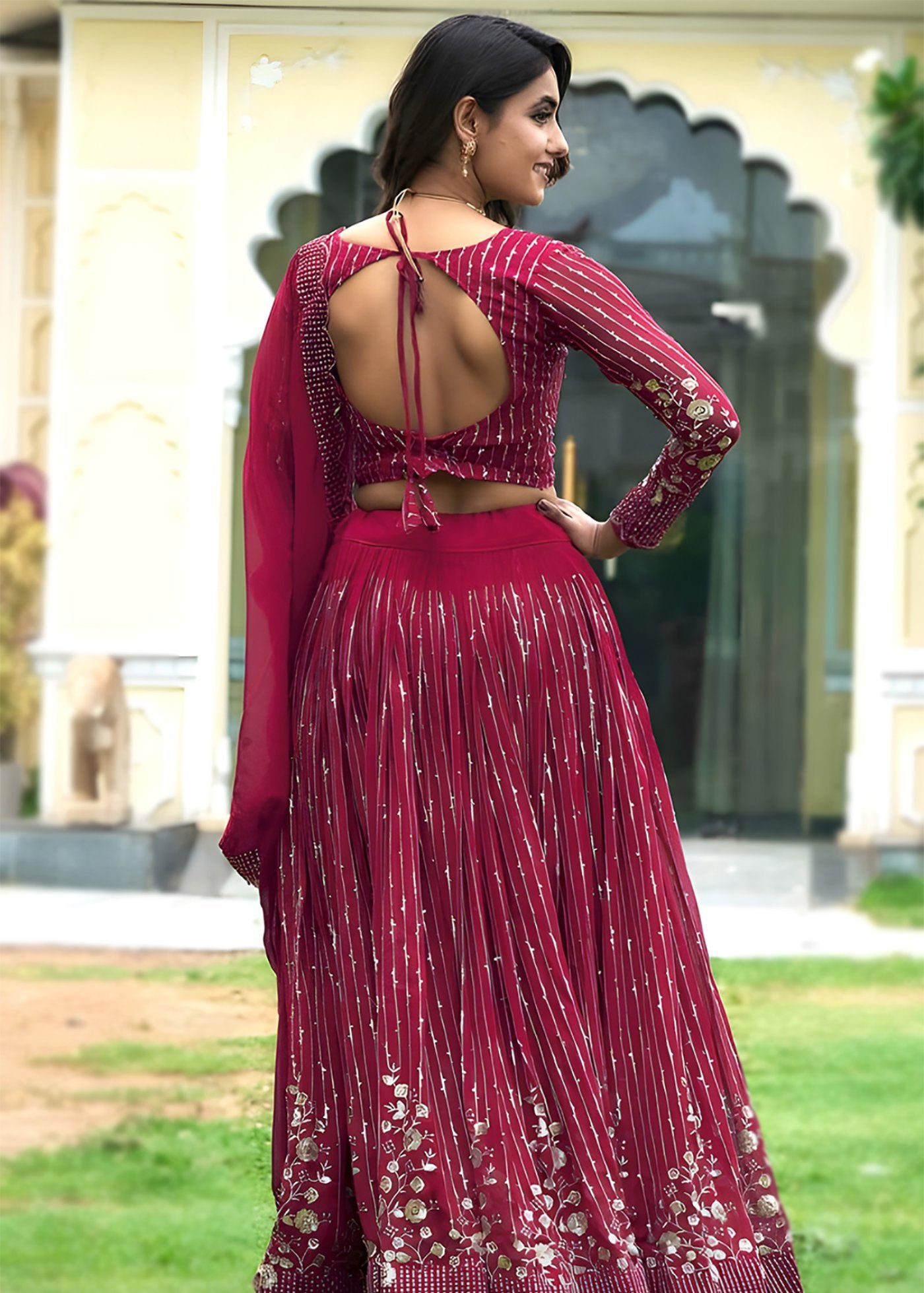 Georgette Sequins Embroidered Lehenga Choli With Dupatta Set