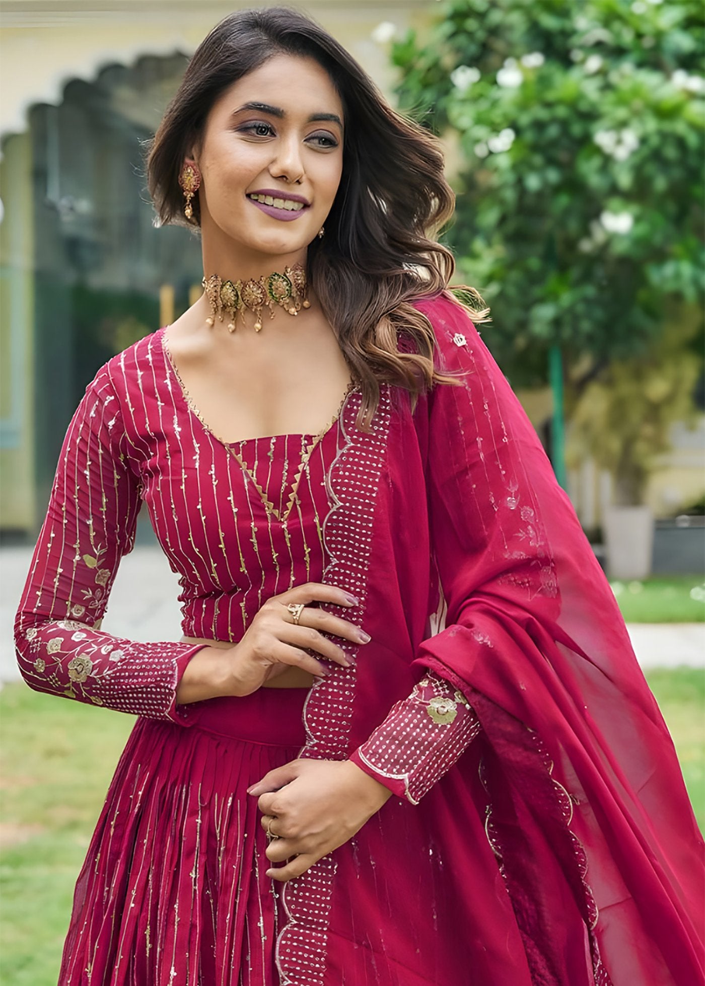 Georgette Sequins Embroidered Lehenga Choli With Dupatta Set