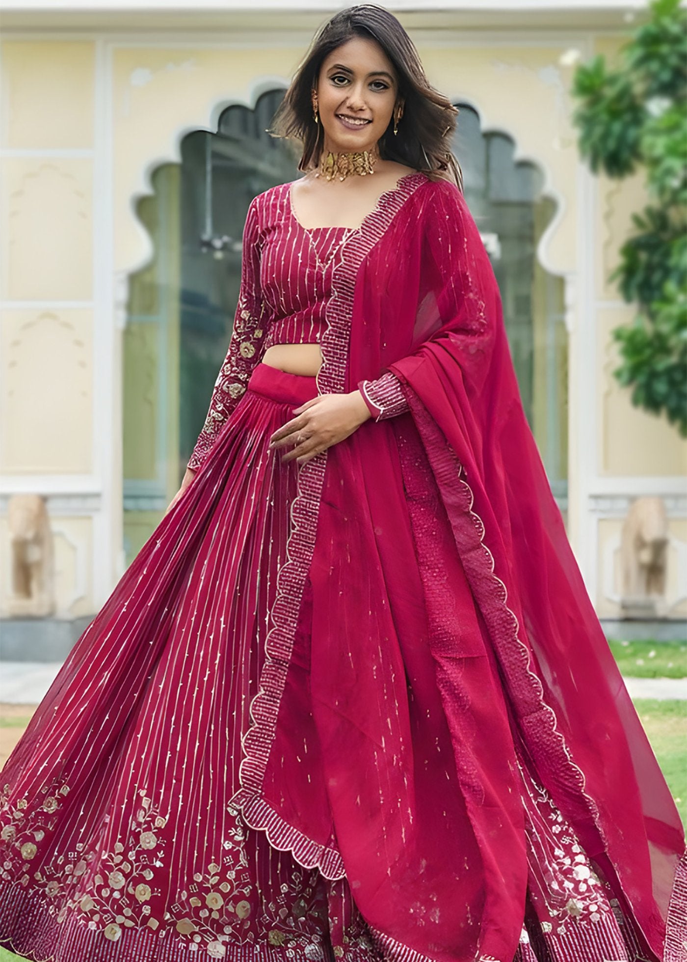 Embellished Semi Stitched Lehenga Choli  (Pink)