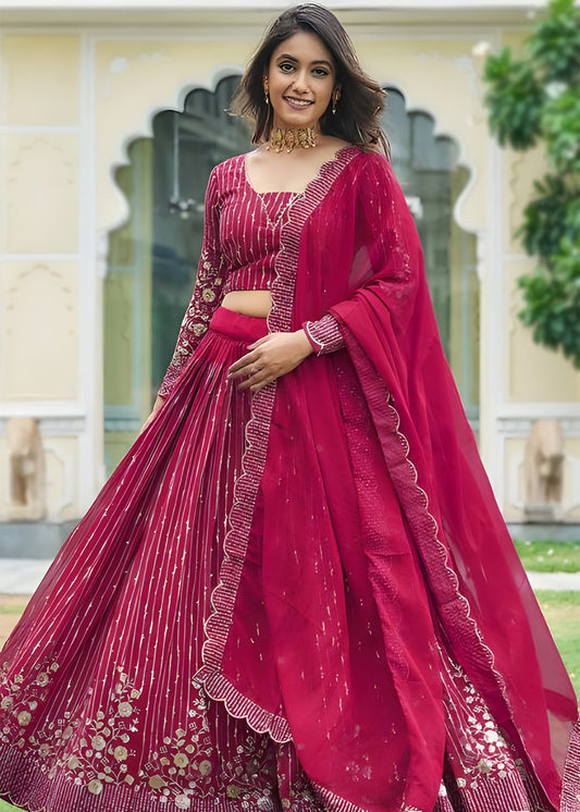 Embellished Semi Stitched Lehenga Choli  (Pink)