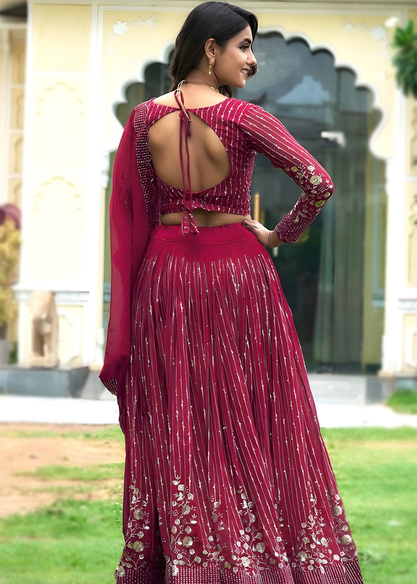 Embellished Semi Stitched Lehenga Choli  (Pink)