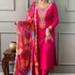 Silk Blend Embroidered Lucknowi Kurta Pant & Dupatta Set