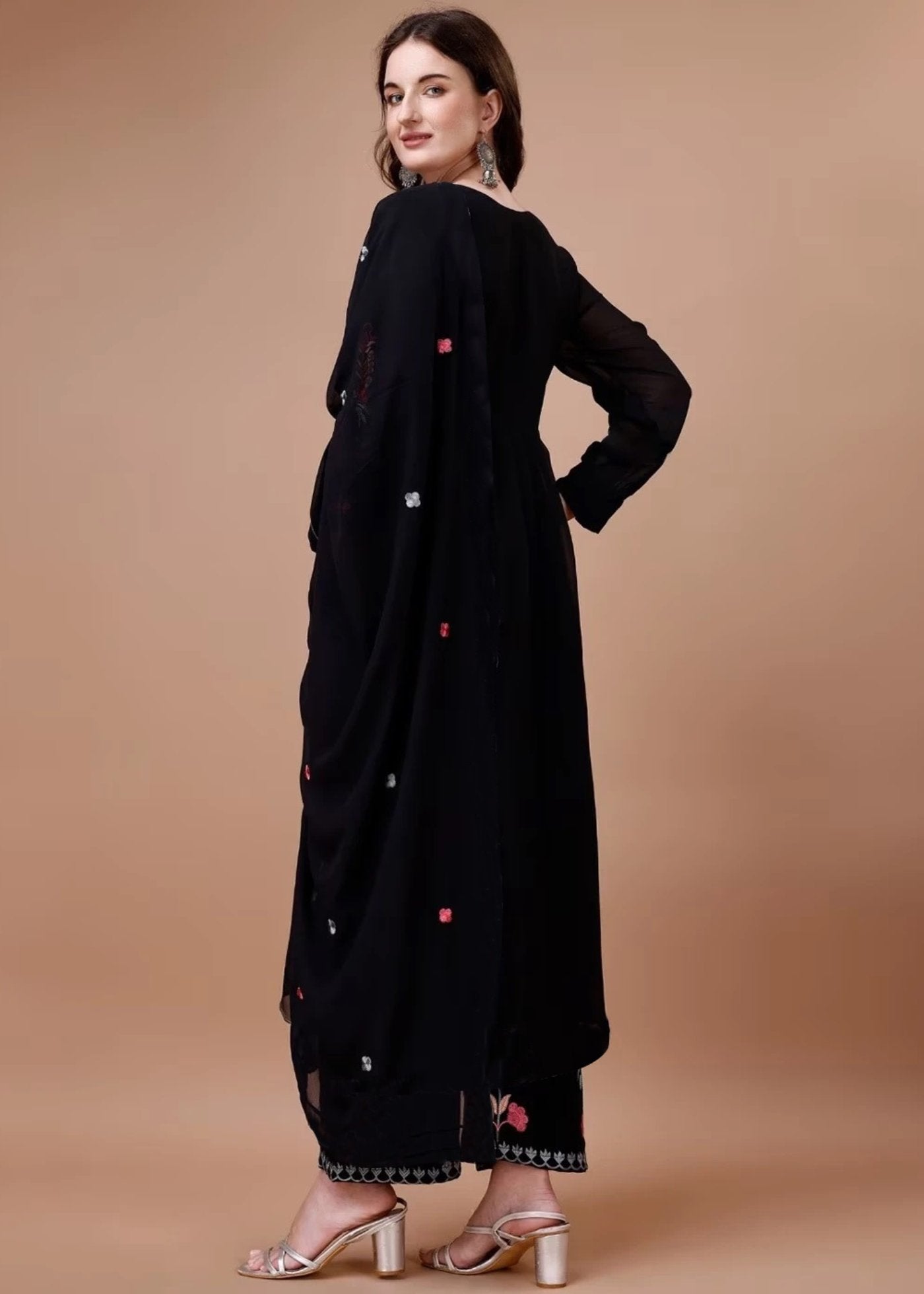 Women Georgette Kurta Palazzo Dupatta Set