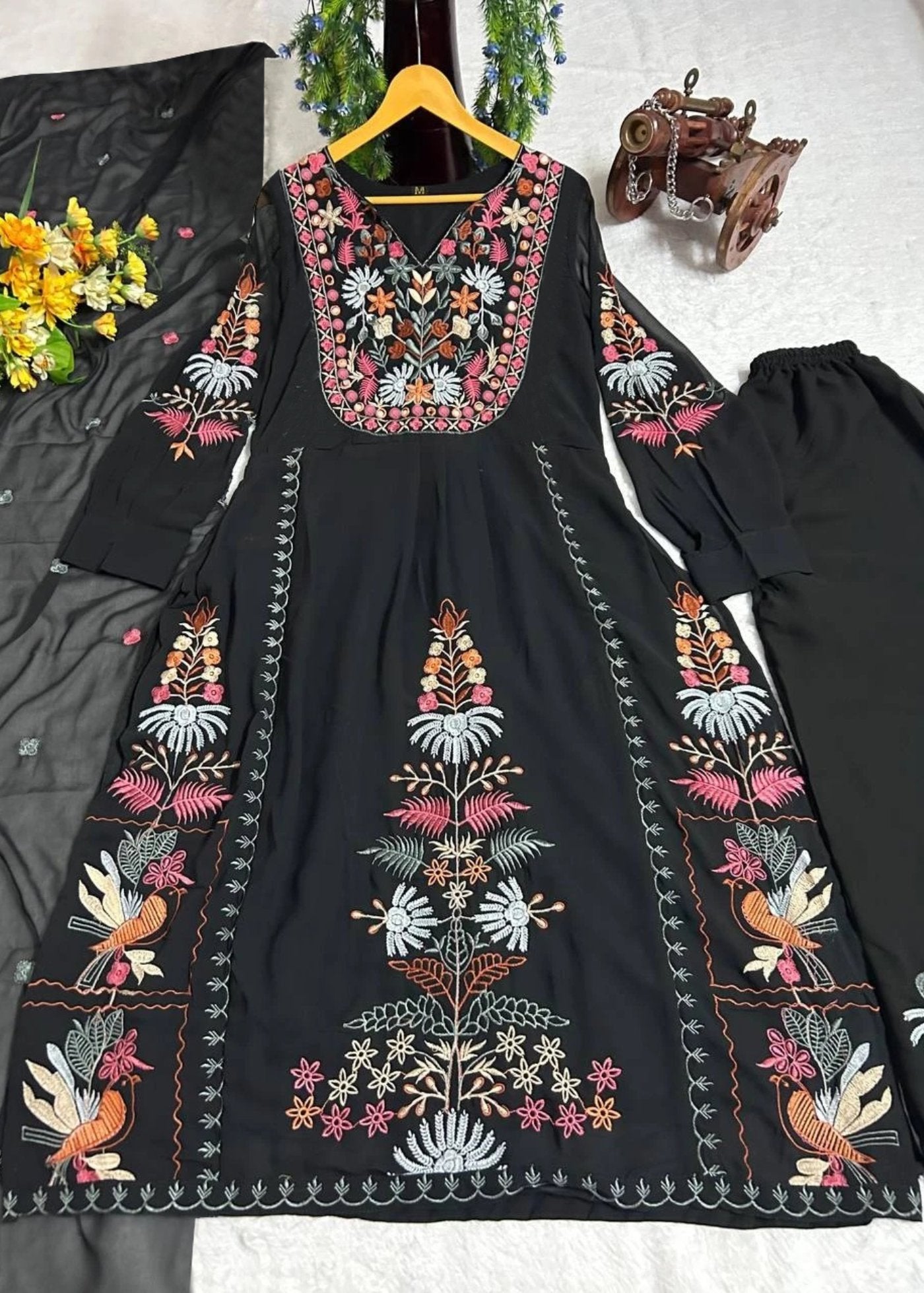 Women Georgette Kurta Palazzo Dupatta Set